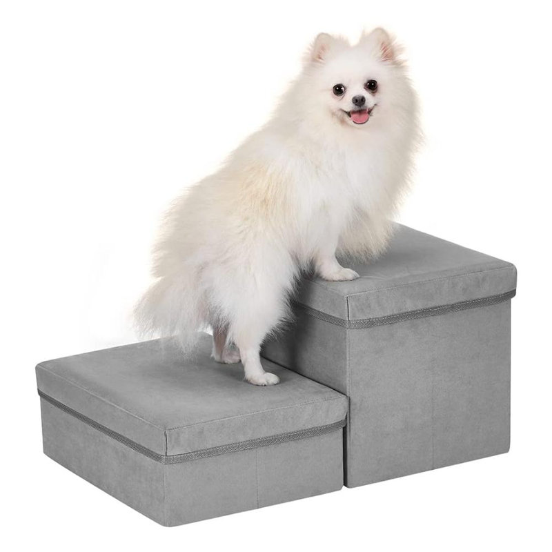 Tucker Murphy Pet 2 Step Folding Dog Step Stairs Foldable Dog Stairs With 2 Storage Boxes For High Bed Sofa Pet Storage Stepper Safety Ladder For